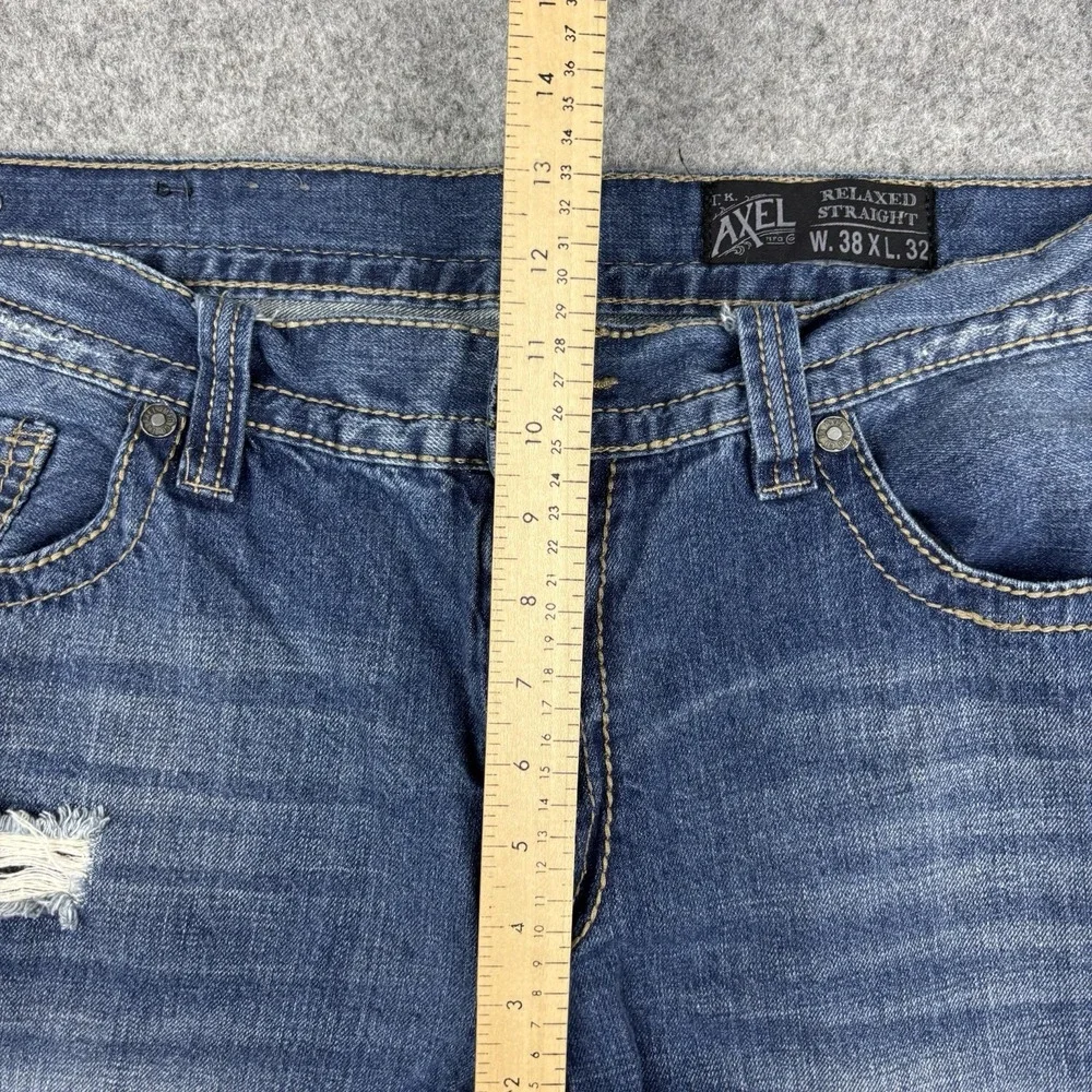 TK Axel Jeans Mens 38x32 Relaxed Straight Y2K Distressed Medium Wash Blue Denim